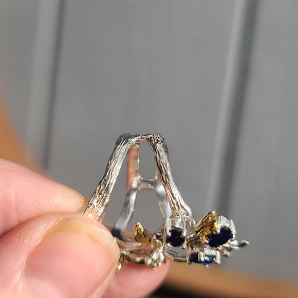 Sapphire & aquamarine sterling & gold finger cuff sz6.5 - Picture 11 of 11